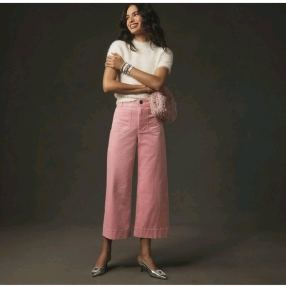 NWT Anthropologie Colette Corduroy Crop Pants Wide Leg Pink...